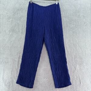 Dressori Pants Womens M Blue Silk Crinkle Texture Pull On Elastic Waist Straight